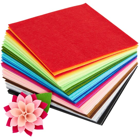 Juvale Felt Fabric Sheets - 8" x 8" 50 Pack, 25 Rainbow Colors - Soft Durable Polyester & Elastane Felt - Craft Supplies for Sewing, Flower Making & Party Decoration